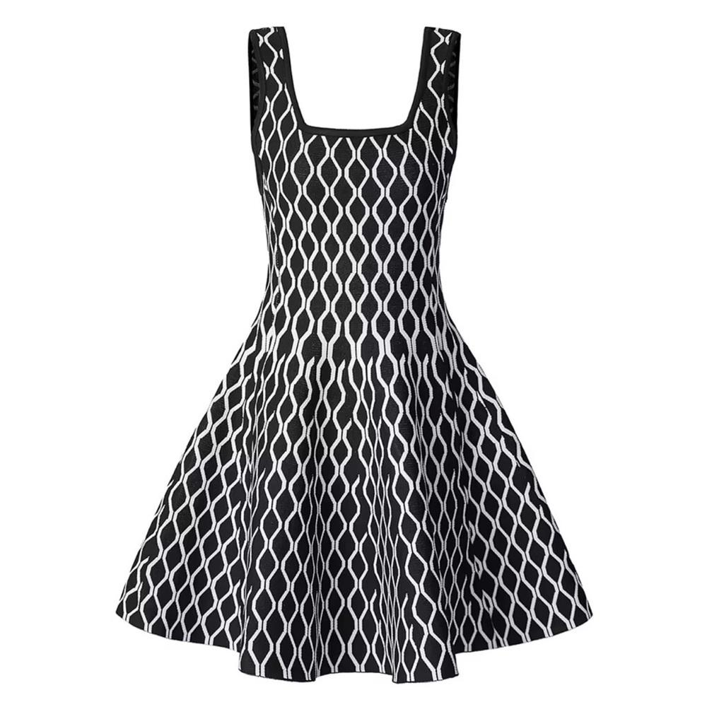 Elegant Black and White Patterned Mini Dress